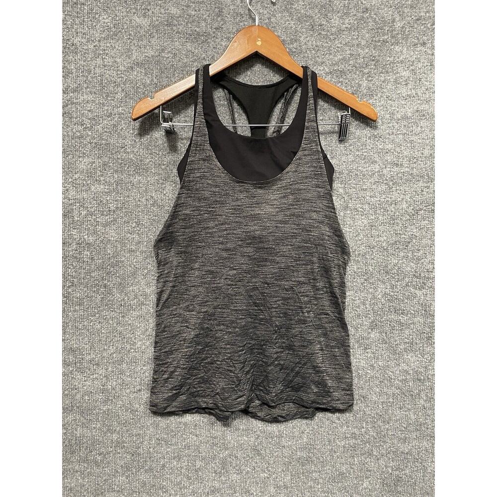 Lululemon Black Gray Tank Top Sports Bra Twist And Toil Workout Size 4 Womens